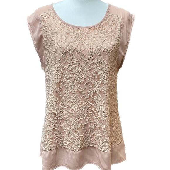 Spense Knit Popover Scoop Neck Sleeveless Lace Cottagecore Top Women XL Pink - Picture 1 of 9